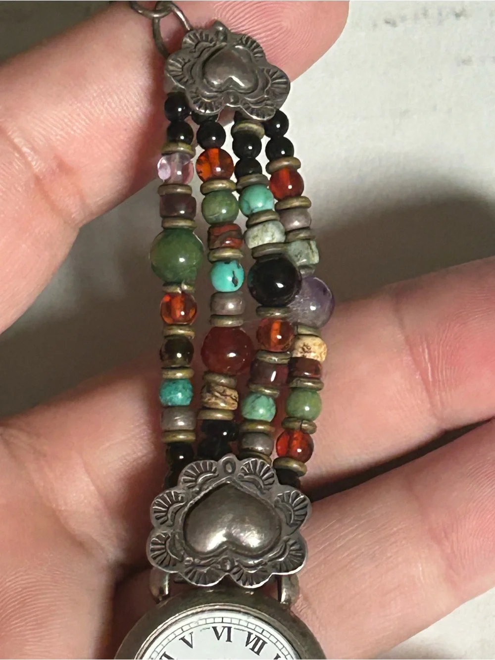 Peyote Bird Sterling and gemstone beaded watch